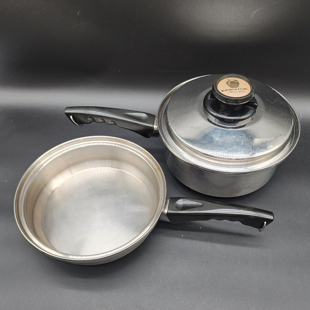 Kitchen Craft Silver Stainless Steel Waterless Skillet Saucepan Pot Set of 2